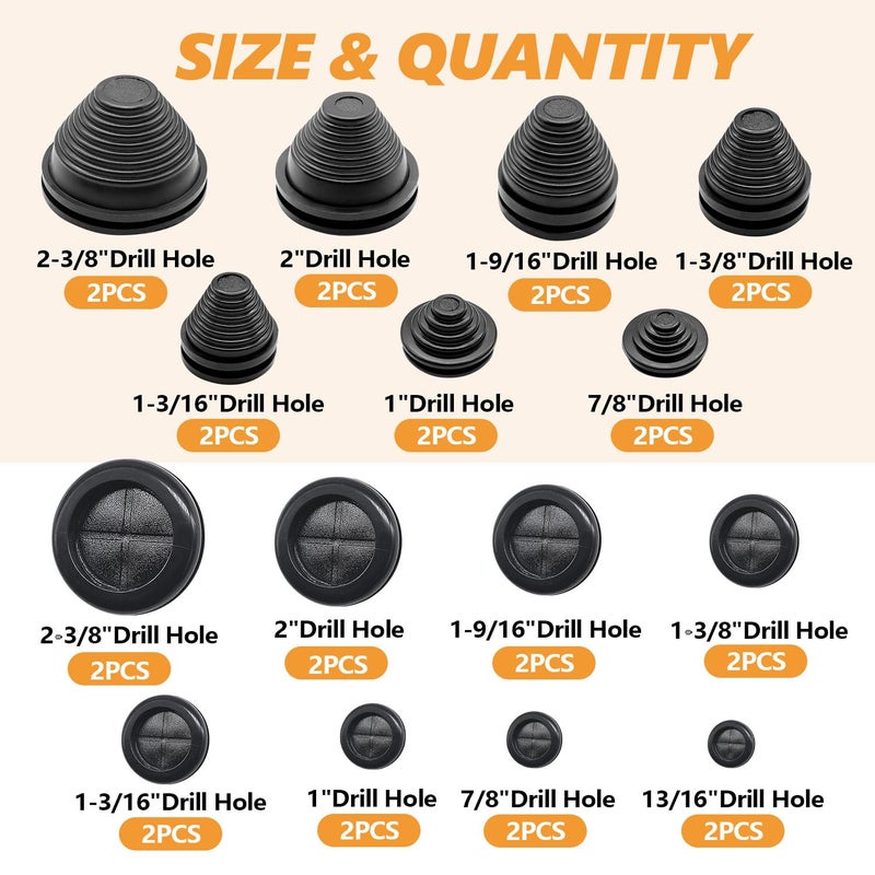 mankk Rubber Grommet Kit Firewall Grommet Wire Grommet Tower Shaped and Round Double Sided Rubber Hole Plug with Retractable Box Knife for Wire Protection - Image 2